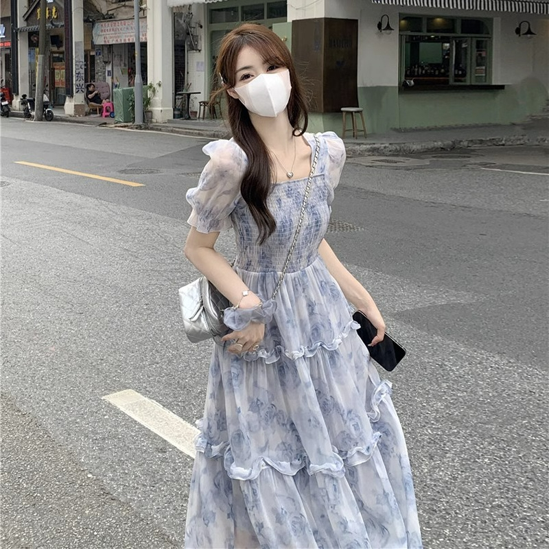 夏季碎花新款法式復古收腰2025顯瘦連衣裙長裙超仙森系裙子新中式