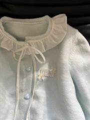 KFCAG甜美蝴蝶結系帶針織開衫女2025春季新款小個子荷葉邊上衣