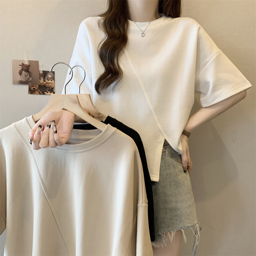 Real photo of new top 240g 2025 summer loose design niche short-sleeved T-shirt for women