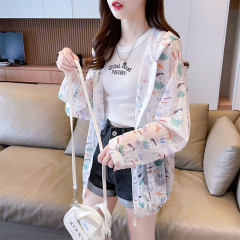 Real photo of ice silk nano silk thin medium length loose cardigan zipper sun protection jacket for women