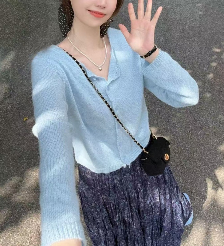 韓系花邊圓領針織開衫外套2025春季新款女裝寬鬆顯瘦設計感上衣潮