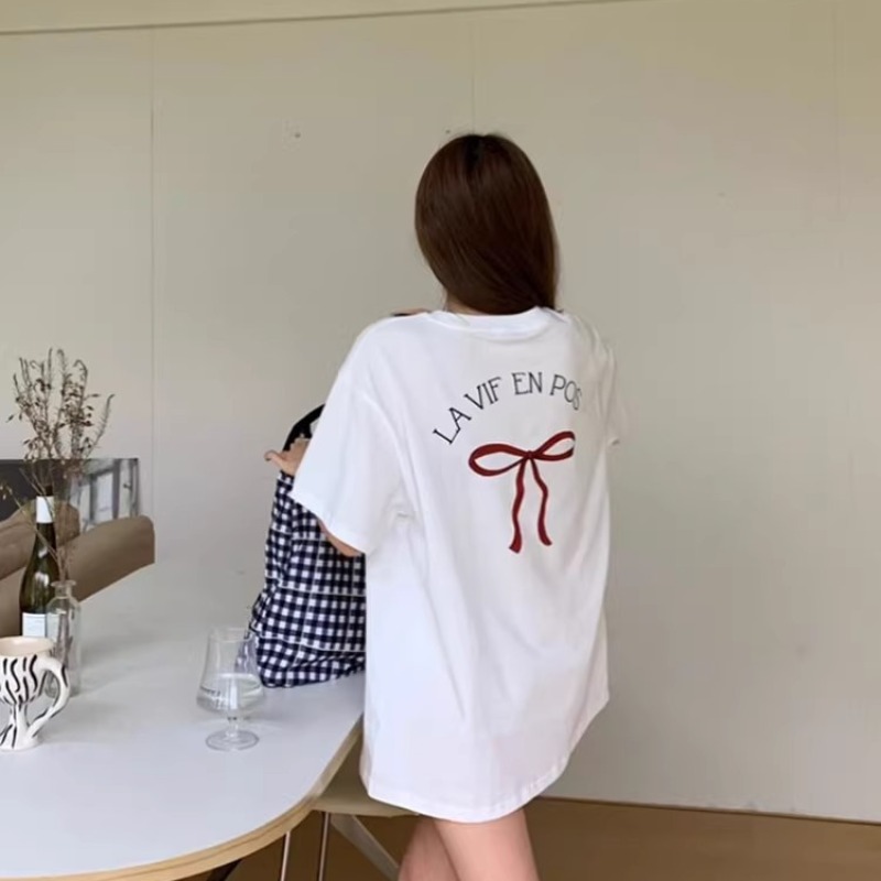 韓版寬鬆小女孩短袖t恤女夏季洋氣印花體恤百搭上衣服