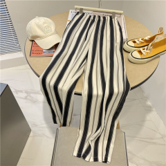 Black and white striped straight-leg casual pants for women in summer new high-waisted slimming loose wide-leg pants