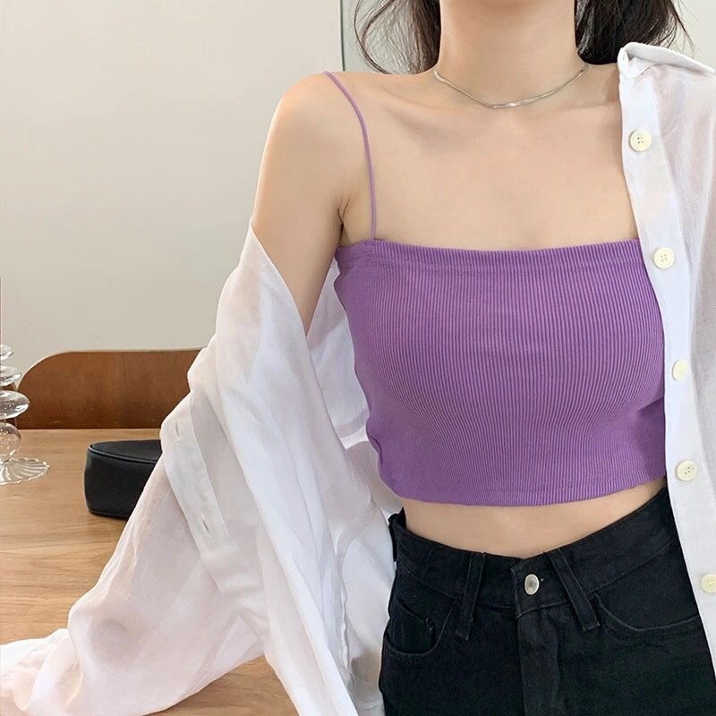短款吊帶外穿性感背心春季新款純色露肩學生休閒修身上衣女