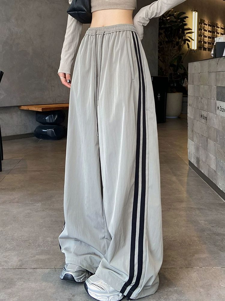 Composite knitted American style splicing work pants for women casual side wide-leg pants trendy brand loose sports pants