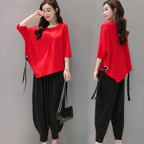 Women's Summer 2025 New Korean Style Loose Slim Fashionable Carrot Pants Two-Piece Set Wide Leg Pants Fashionable