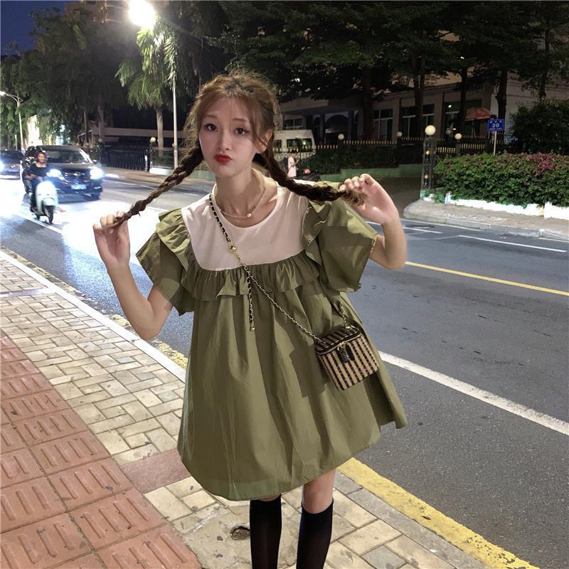 College style women's new summer design with small loose and fashionable age-reducing doll short-sleeved skirt