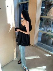 四面彈黑色吊帶背心女外穿設計感純欲風露肩上衣女ins