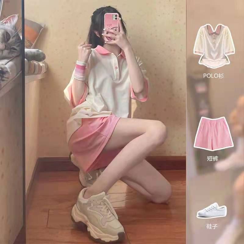 Casual sports suit for women in summer new style salt sweet college style loose shorts shorts fashionable two-piece set