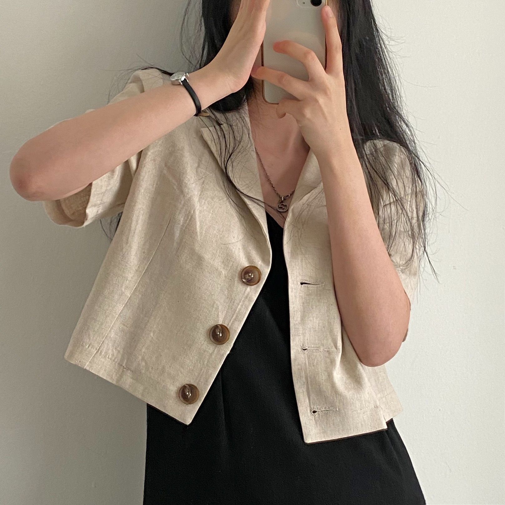 High-quality Korean summer new version ins blogger thin short sleeve cotton linen suit short jacket