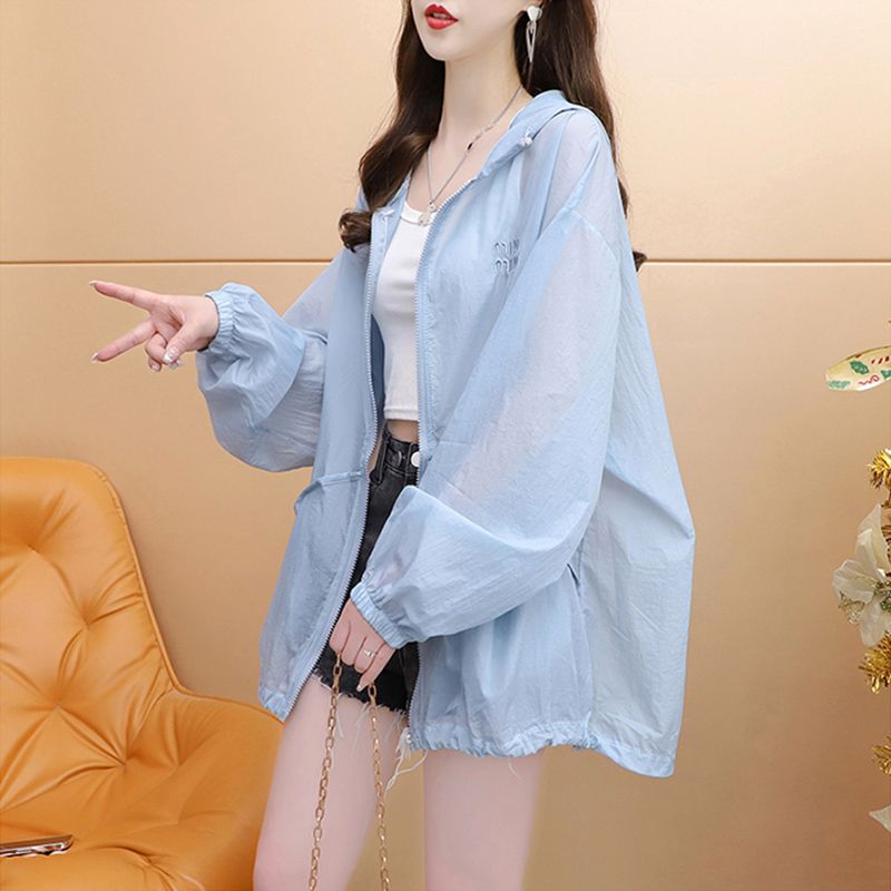 Official photo of polyester 2025 summer thin hooded sun protection clothes for women loose outer long-sleeved jacket top
