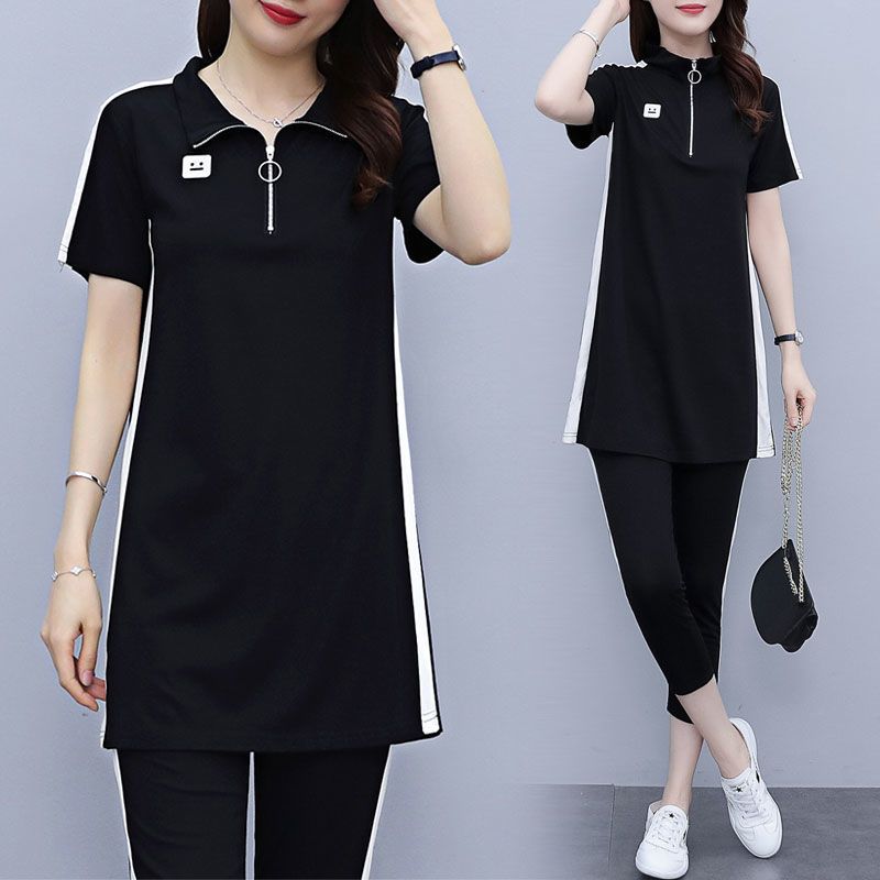 200 catties fat mm fashionable sports belly cover set 2025 summer loose large size women's casual two-piece set