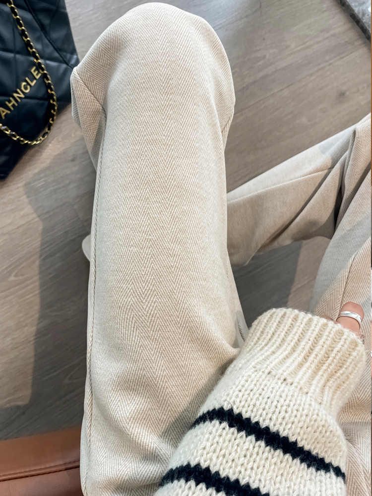 Original herringbone fabric herringbone woolen pants early spring women's pants casual straight floor mopping small