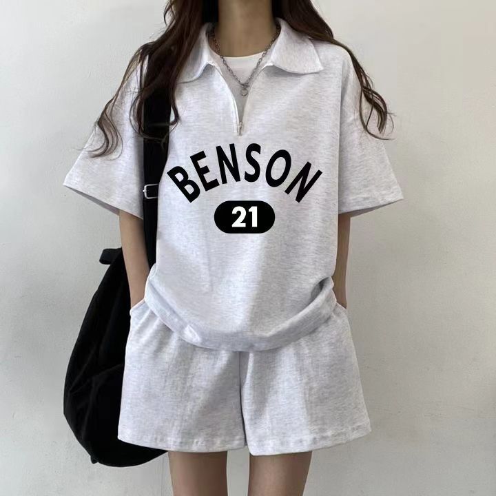 可愛少女顯瘦休閒圓領網紅短袖短褲兩件套字母日系運動服套裝女