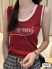 2025 spring and summer new contrast color after hollowing out slim and sexy ins trendy interior and exterior matching versatile design knitted vest A