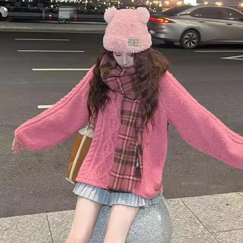 im向 駝羊毛！慵懶感立體麻花粗線絞花毛衣女秋冬卷邊設計厚毛衫