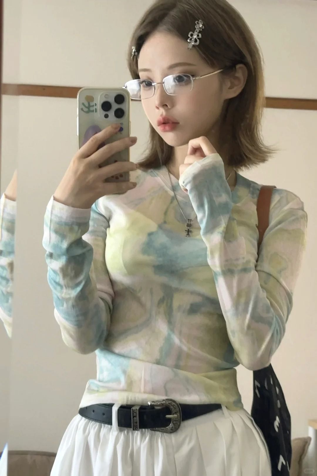 扎染網紗漸變防曬T恤女夏季修身薄款設計感辣妹上衣