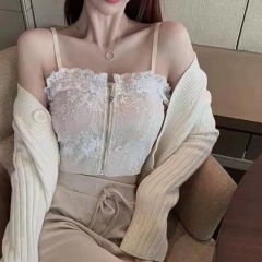 復古蕾絲吊帶內搭小背心女胸墊法式打底抹胸短款設計感上衣
