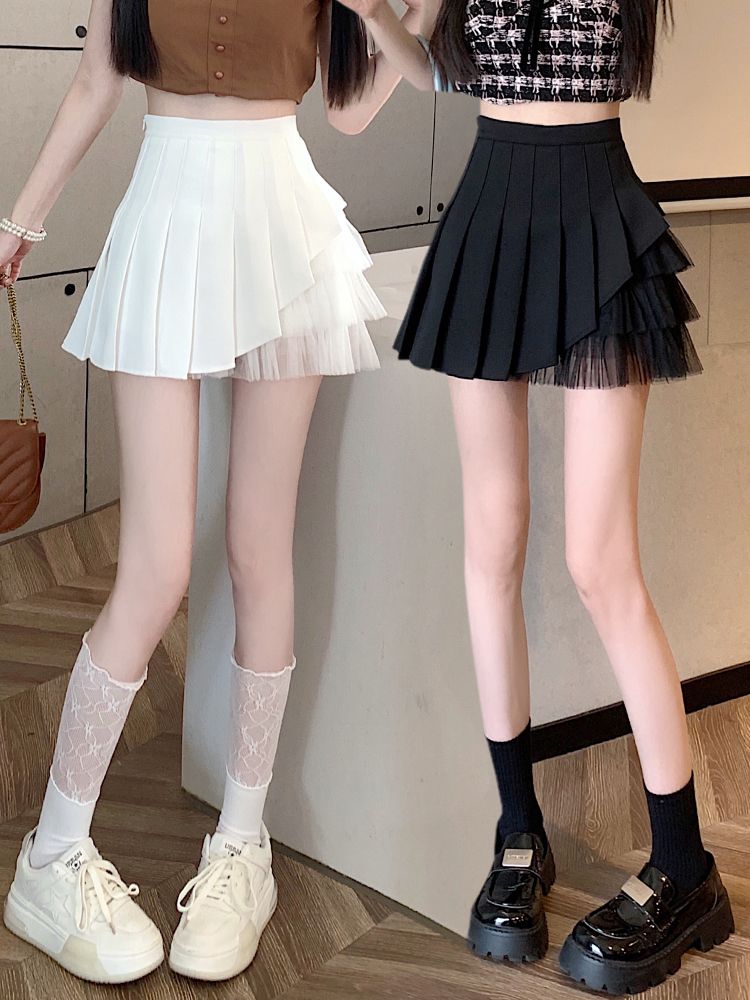 Mesh style + safety pants + zipper pleated skirt JK uniform skirt A-line skirt spring and summer short skirt autumn and winter