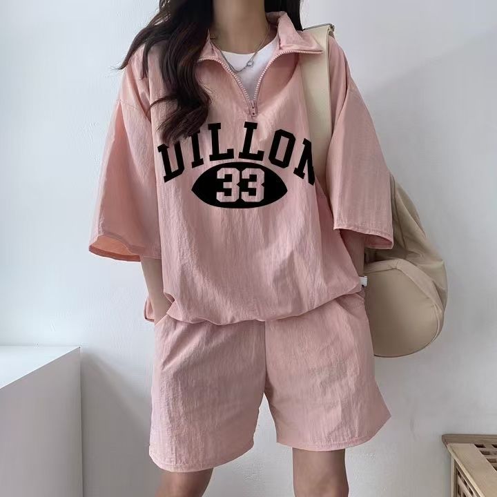 Casual sportswear suit for women in summer 2025 new short-sleeved shorts campus style cute girl running two pieces