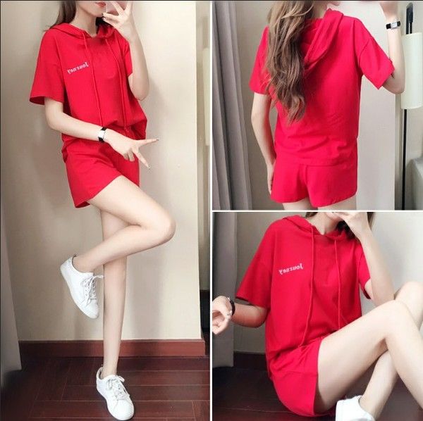 Korean casual sportswear suit for women 2025 new summer loose hooded shorts shorts fashionable two-piece set