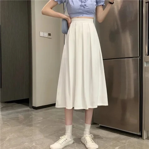 Pleated skirt for women summer draped slim skirt new A-line skirt mid-length high-waist umbrella skirt trendy