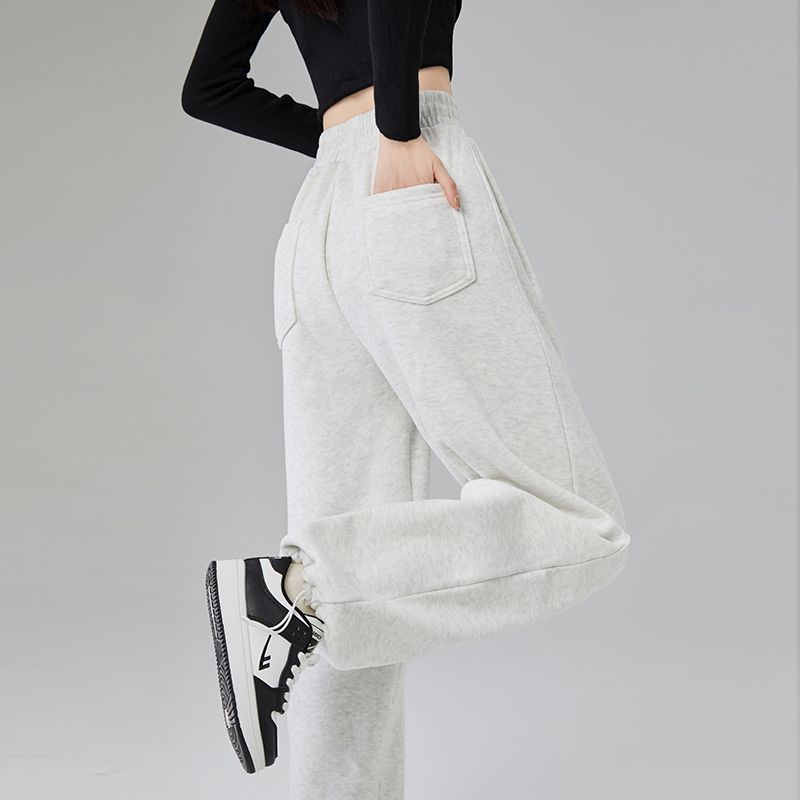 Real shot of Gaomi Minnie with trousers rope spring gray sports pants women's loose wide-leg pants casual straight pants