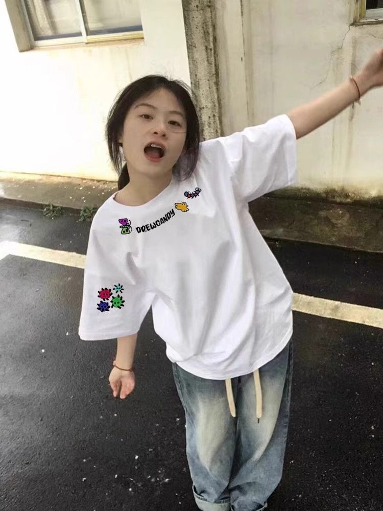 高品質純棉220克精梳緊密100%棉直播同品寬鬆短袖t恤女