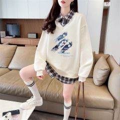 Real shot of 2025 spring and autumn back collar twill, thin top POLO collar plaid sweatshirt for women