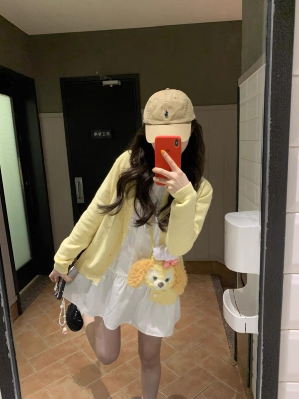 黃色開衫針織外套女2025新款春秋蕾絲邊毛衣高級感小個子外搭上衣