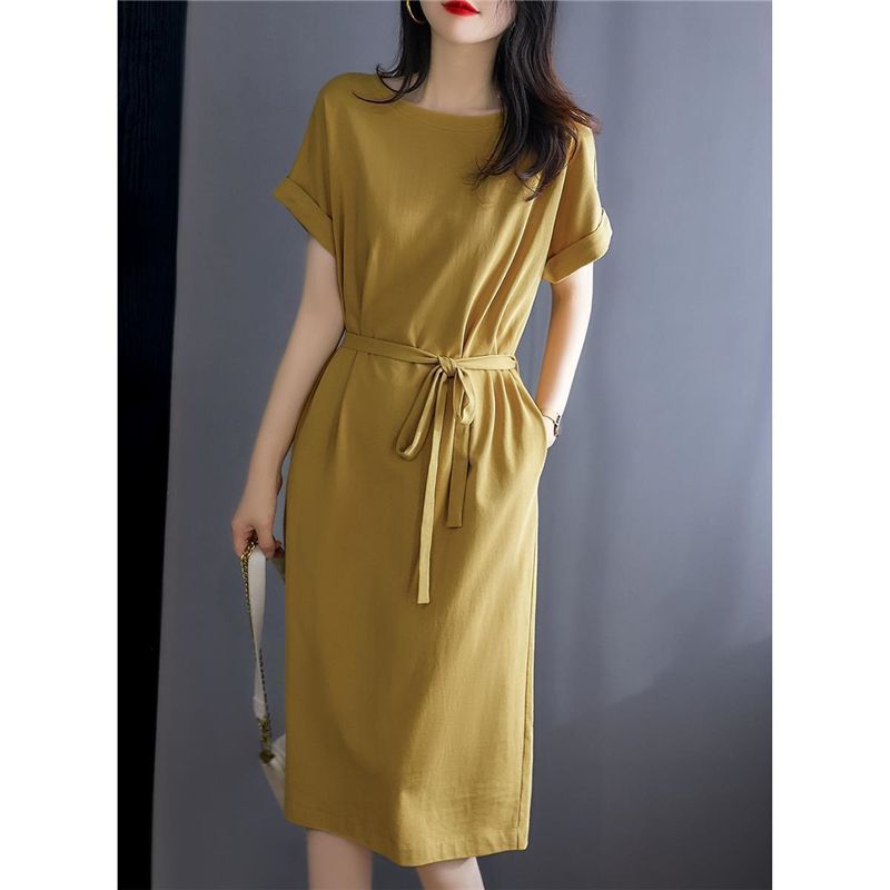 Summer dress for women's fashionable mother 2025 new loose large size temperament to cover the belly and make it look slim mid-length skirt