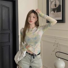 原版面料設計感小眾暈染長袖防曬T恤修身打底衫