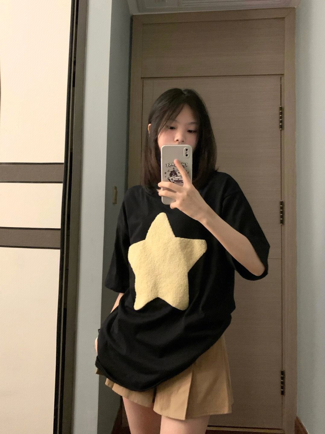 Pure cotton 210g back collar Print ≤ Towel embroidery Black short-sleeved women