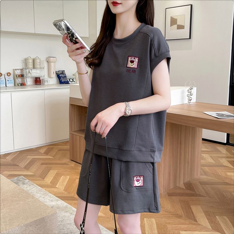 Official picture 6535 pull-up 2025 summer casual sports short-sleeved T-shirt shorts suit women's two-piece set