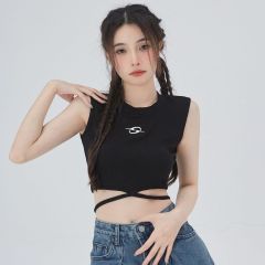 40支純棉黑色甜辣美式小背心吊帶女辣妹外穿上衣