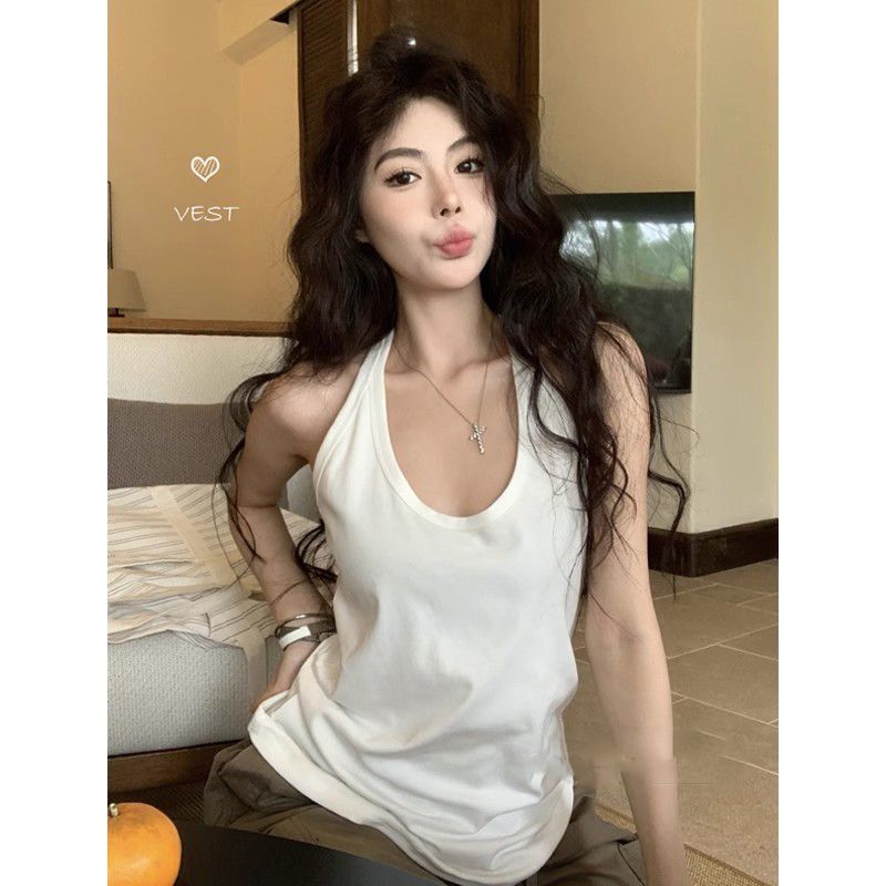 純棉慵懶風外穿掛脖吊帶背心女夏季內搭無袖上衣
