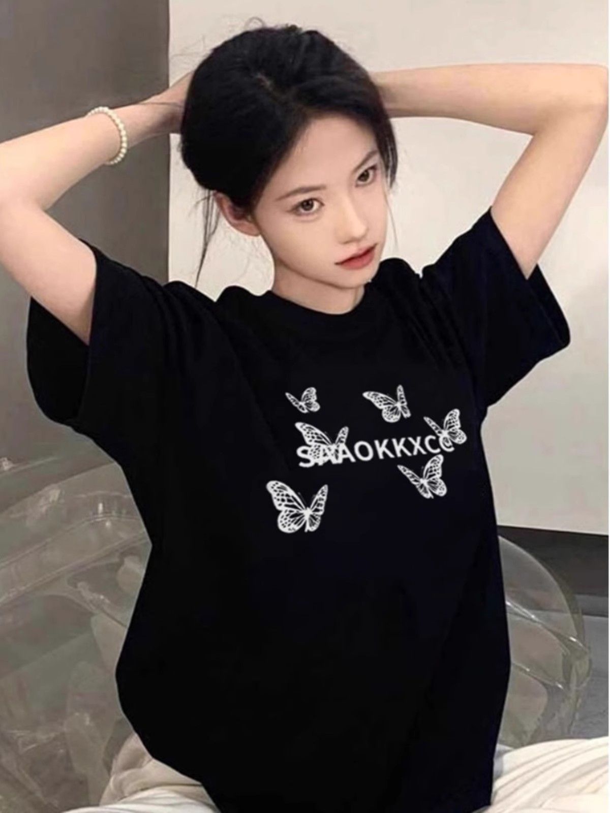 高品質純棉220克精梳緊密100%棉  寬鬆短袖t恤女