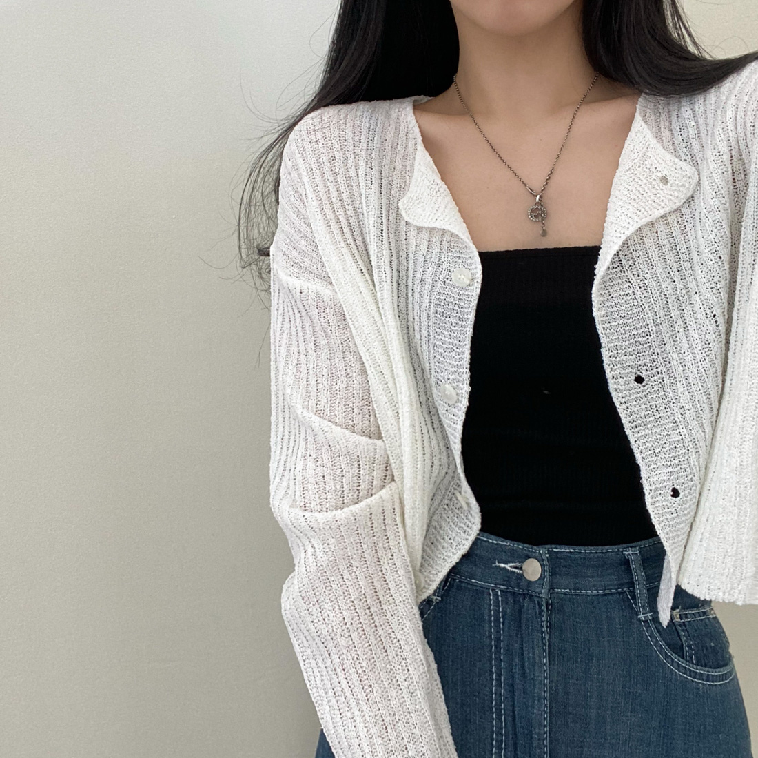 Korean chic versatile long-sleeved knitted cardigan sun protection short loose thin jacket for women