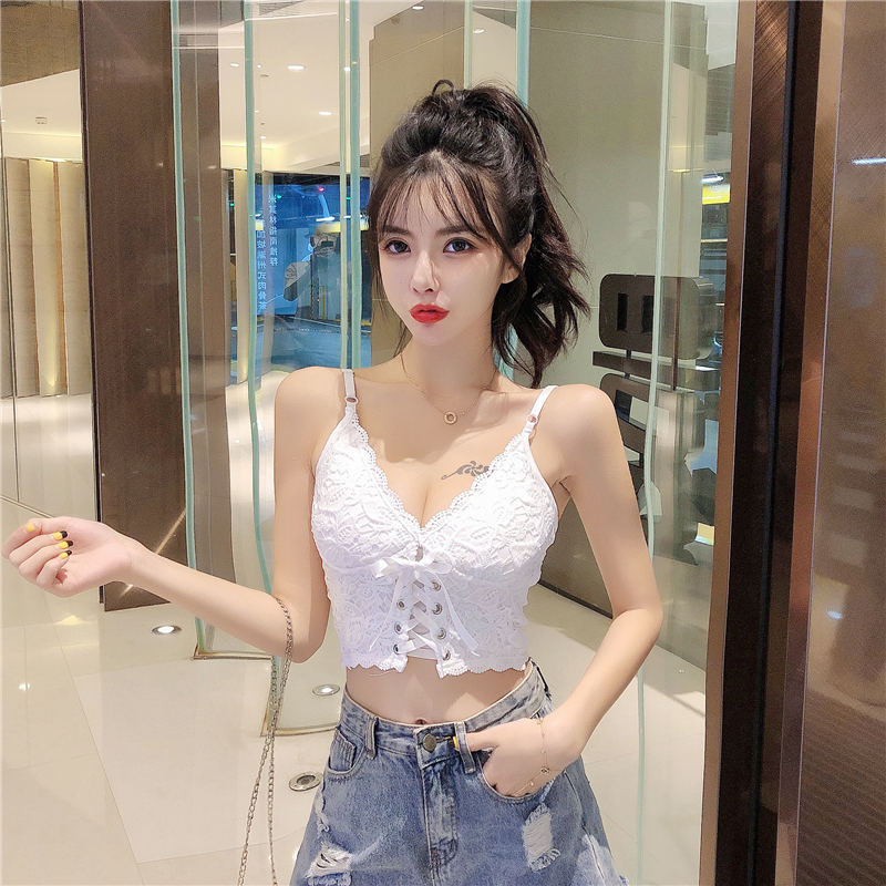 夏季新款心機吊帶外穿女裝韓版氣質百搭短款V領蕾絲背心上衣