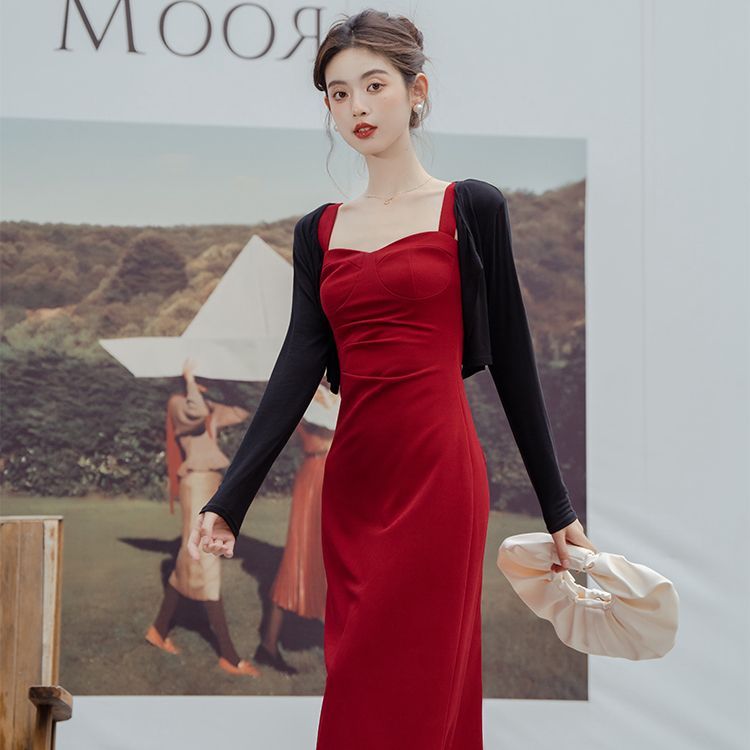 紅色吊帶裙長款無袖連衣裙女2025新款夏輕奢高級感日常紅裙子港風