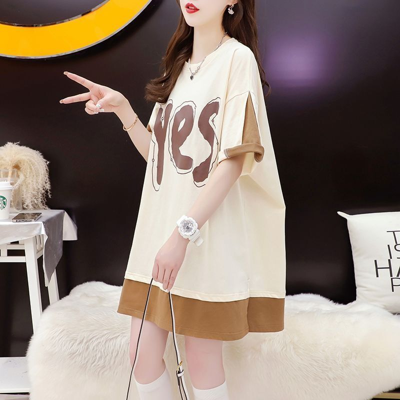 Quality/Close-close-locking pure cotton/rear collar/medium-length heavy industry short-sleeved T-shirt for women
