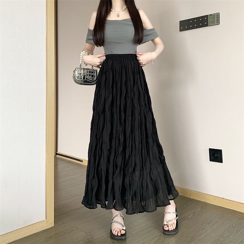 Pleated skirts for women's summer a-line skirt new high-waisted umbrella skirt mid-length skirt long skirt trendy