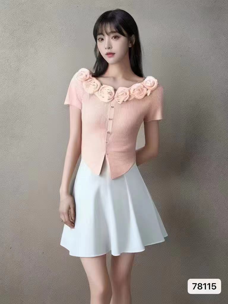 2025 spring and summer new versatile rose lady girl Korean and Japanese ins trendy Xiaoqing literary knitted top clean color Y