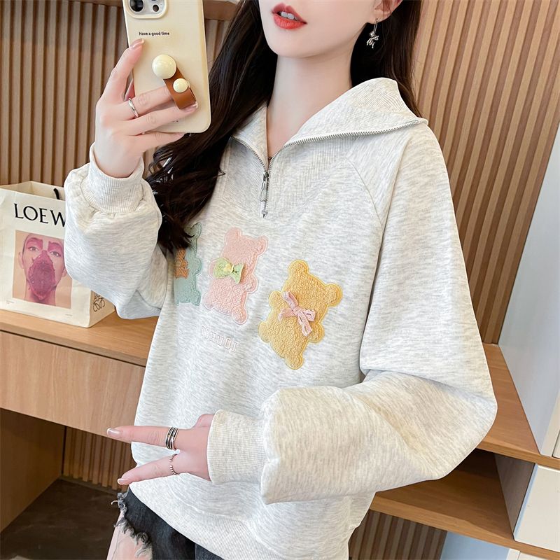 Real-life spring and autumn imitation cotton Chinese cotton composite POLO collar sweatshirt women's new design small loose top