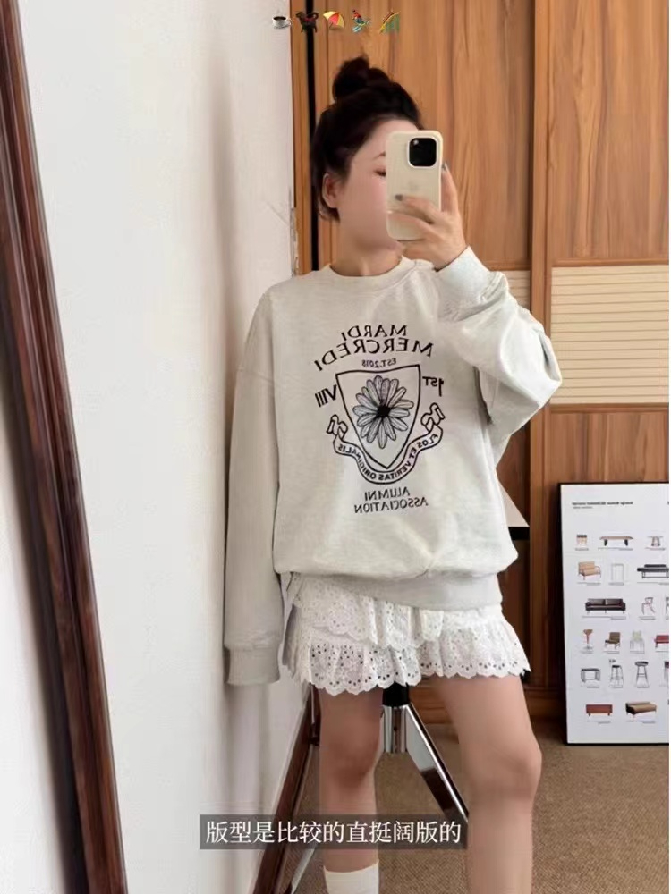 Ultra Hot Cec Sweatshirt Women's Spring and Autumn Korean Version Oversize No Cap Thin Jacket Ins Trendy Student Loose Top 