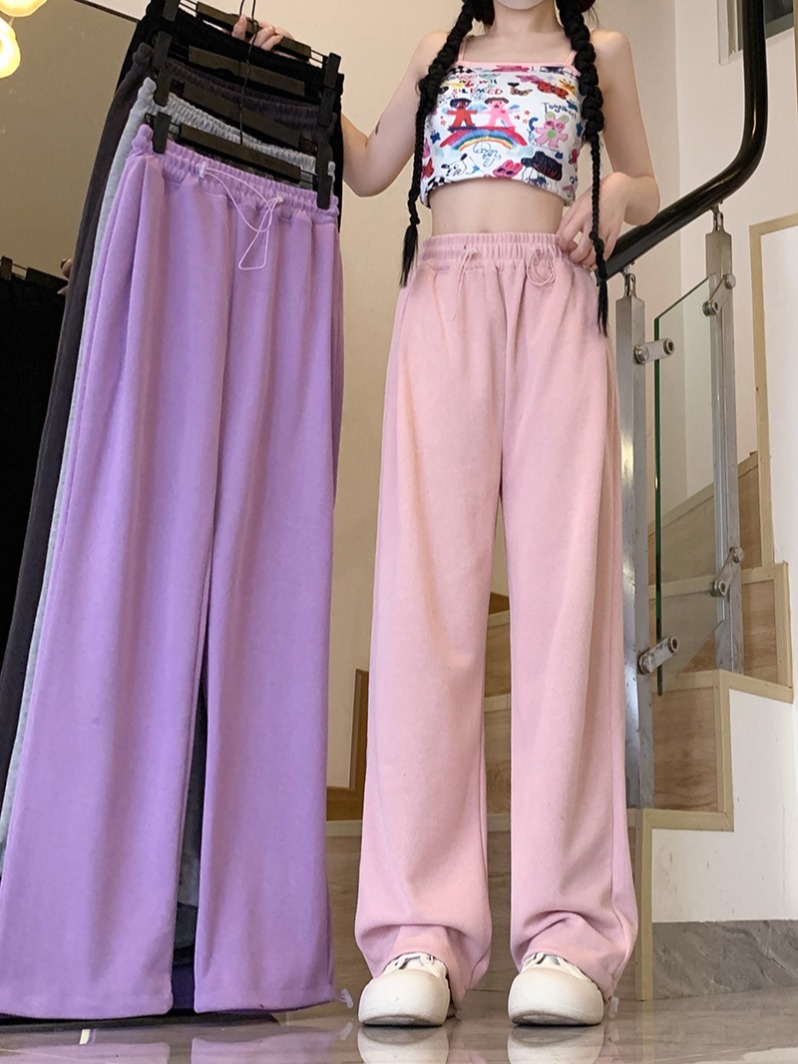 Real photo of Gaomi Minnie 2025 summer new pink pants for women wide-leg pants for women casual sports pants