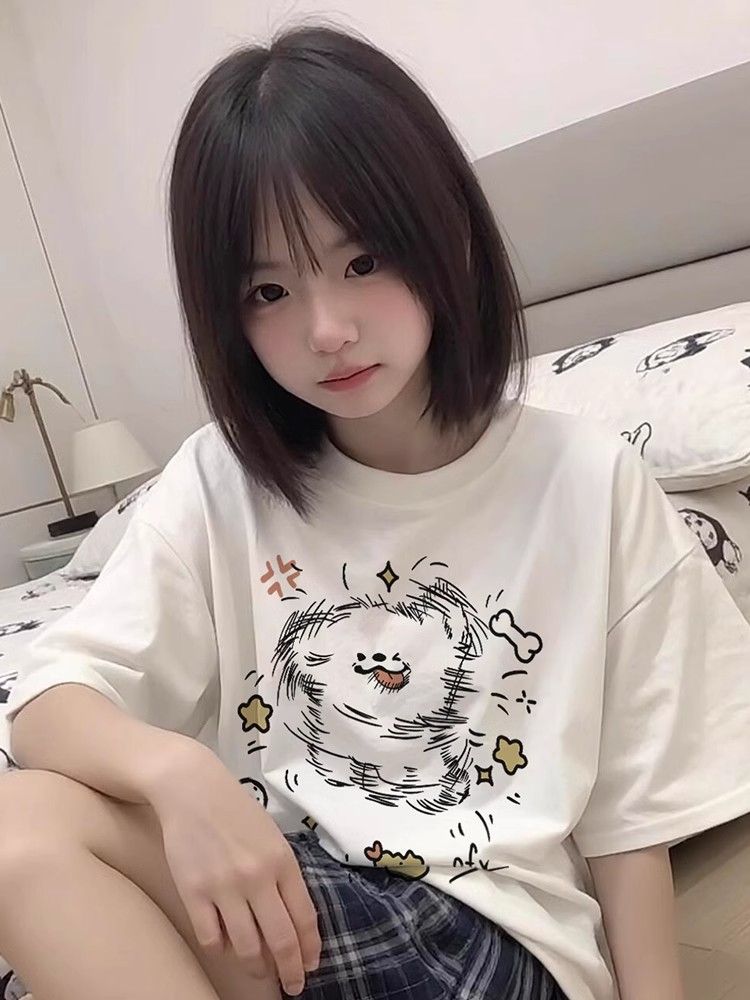 高品質純棉220克精梳緊密100%棉 寬鬆短袖t恤女