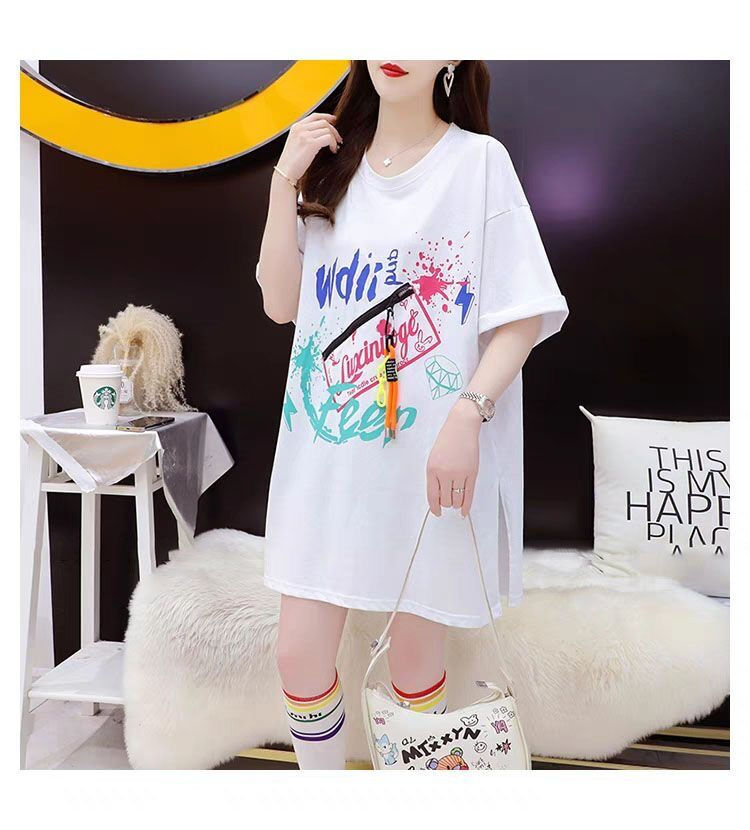 Quality/pure cotton/rear collar/three-dimensional decorative zipper large pocket slit short-sleeved T-shirt