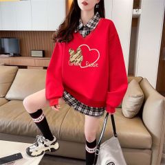Real shot of 2025 spring and autumn back collar twill, thin top POLO collar plaid sweatshirt for women