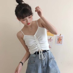韓版ins風小清新純色百搭抽繩針織上衣2025夏季吊帶背心女